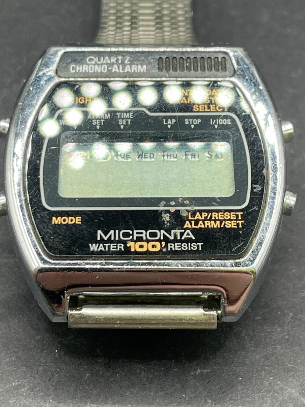 Vintage 1980's Micronta Alarm Chronograph Watch Digital LCD Stainless Steel
